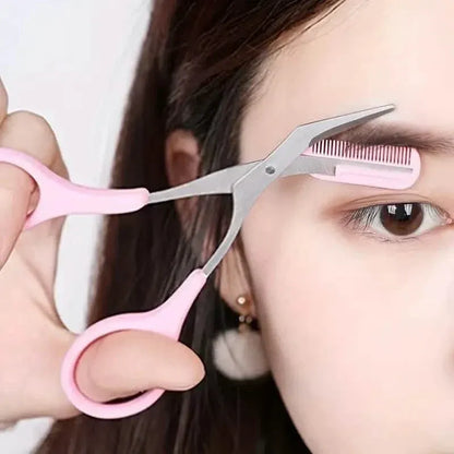 Stainless Steel Eyebrow Trimmer Set, Curved Eyebrow Razor and Scissors With Comb - A-1 Thread Vault