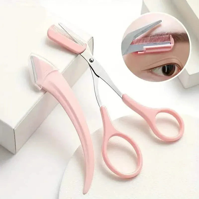 Stainless Steel Eyebrow Trimmer Set, Curved Eyebrow Razor and Scissors With Comb - A-1 Thread Vault
