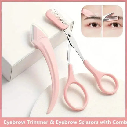 Stainless Steel Eyebrow Trimmer Set, Curved Eyebrow Razor and Scissors With Comb - A-1 Thread Vault