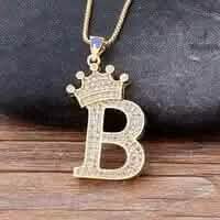 Stainless Steel Gold Overlay Hip Hop Crown A-Z Letters Necklace for Men and Women - A-1 Thread Vault
