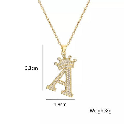 Stainless Steel Gold Overlay Hip Hop Crown A-Z Letters Necklace for Men and Women - A-1 Thread Vault