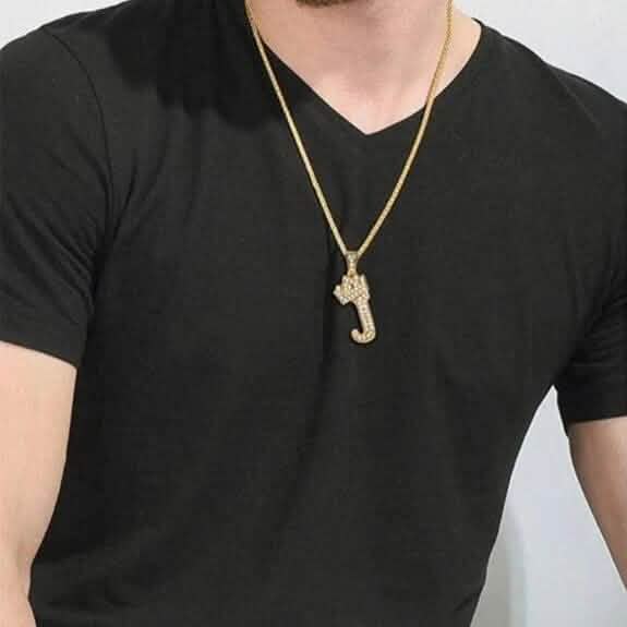 Stainless Steel Gold Overlay Hip Hop Crown A-Z Letters Necklace for Men and Women - A-1 Thread Vault