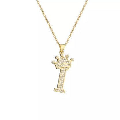 Stainless Steel Gold Overlay Hip Hop Crown A-Z Letters Necklace for Men and Women - A-1 Thread Vault