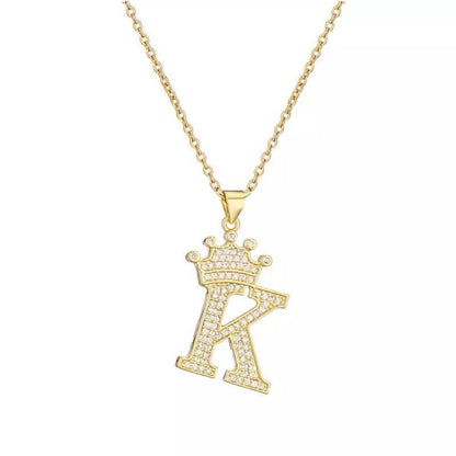 Stainless Steel Gold Overlay Hip Hop Crown A-Z Letters Necklace for Men and Women - A-1 Thread Vault