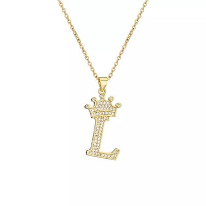 Stainless Steel Gold Overlay Hip Hop Crown A-Z Letters Necklace for Men and Women - A-1 Thread Vault