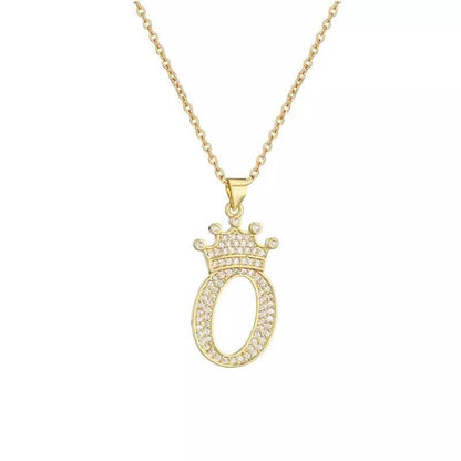 Stainless Steel Gold Overlay Hip Hop Crown A-Z Letters Necklace for Men and Women - A-1 Thread Vault