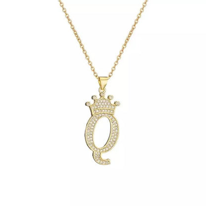 Stainless Steel Gold Overlay Hip Hop Crown A-Z Letters Necklace for Men and Women - A-1 Thread Vault