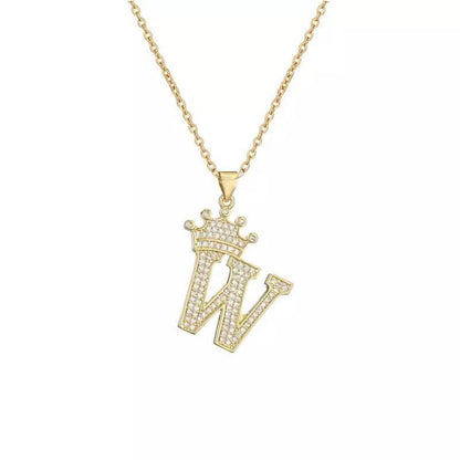 Stainless Steel Gold Overlay Hip Hop Crown A-Z Letters Necklace for Men and Women - A-1 Thread Vault