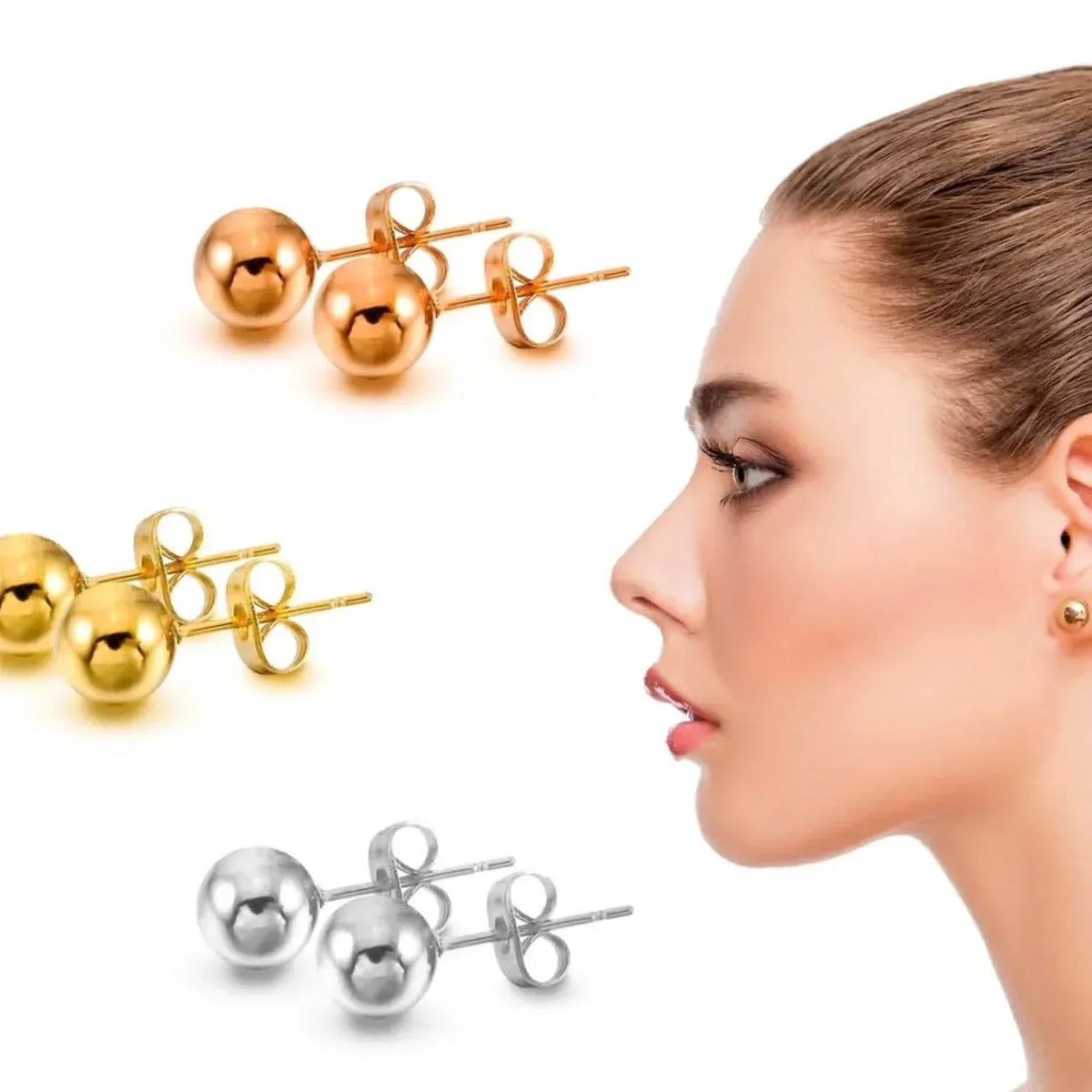 Stainless Steel Hypoallergenic Ball Shaped Stud Earrings - A-1 Thread Vault