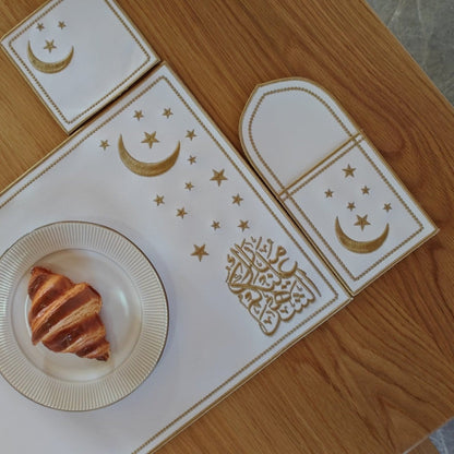 Star & Crescent Embroidered Leather Placemat Set | 3-Piece Dining Table Decor (MAC390) - A-1 Thread Vault