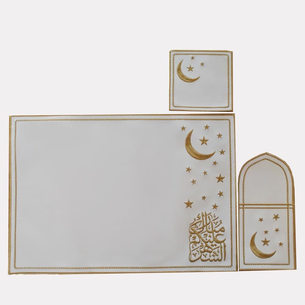 Star & Crescent Embroidered Leather Placemat Set | 3-Piece Dining Table Decor (MAC390) - A-1 Thread Vault