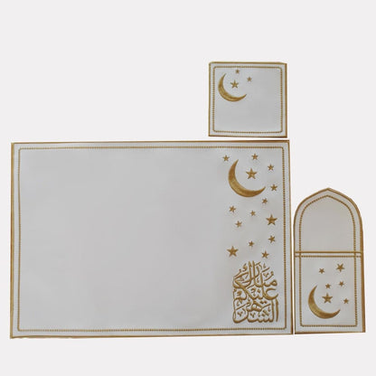 Star & Crescent Embroidered Leather Placemat Set | 3-Piece Dining Table Decor (MAC390) - A-1 Thread Vault