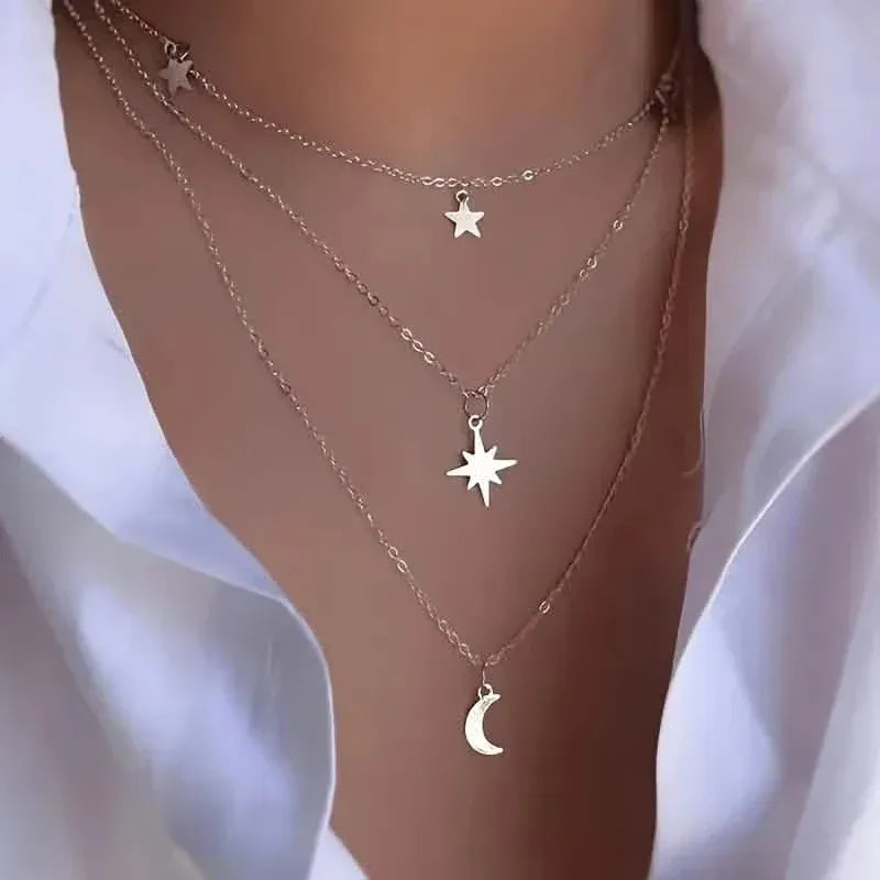 Star Moon Multi-layer Pendant Necklace - A-1 Thread Vault