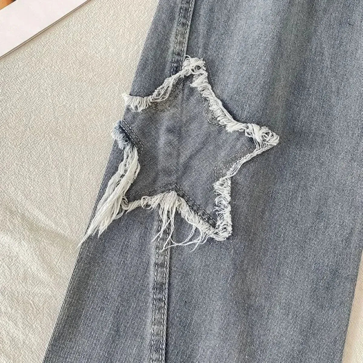 Star Patch Ripped High Waist Straight Leg Jeans – Women's Loose Fit Denim - A-1 Thread Vault