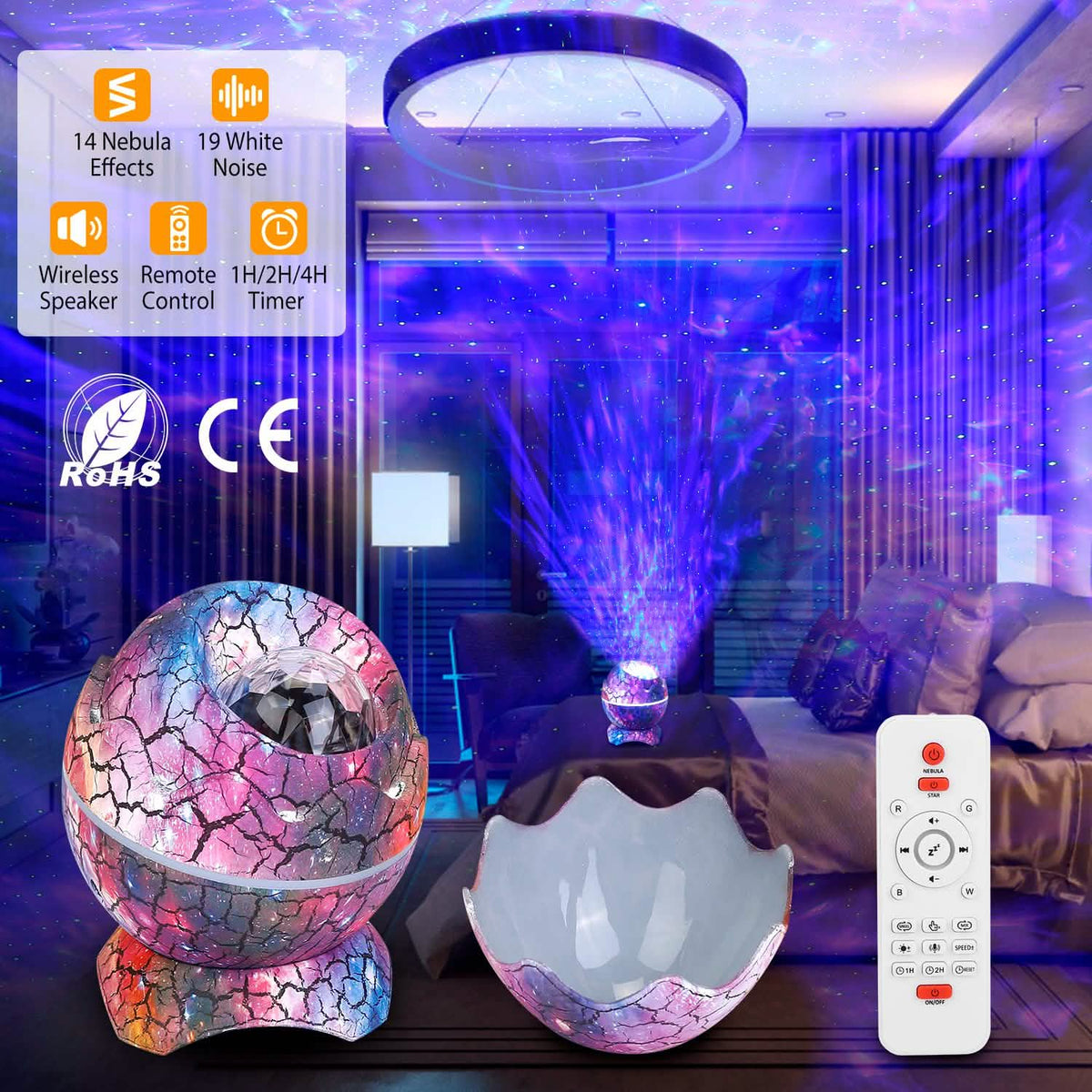Star Project Lamp Galaxy Light Dinosaur Egg with Wireless Speaker and Remote Control - A-1 Thread Vault