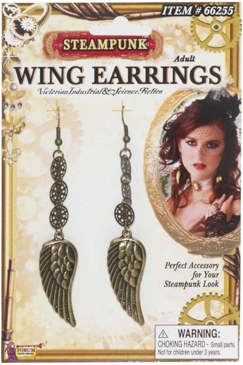 Steampunk Wing Earrings Costume Accessory - A-1 Thread Vault