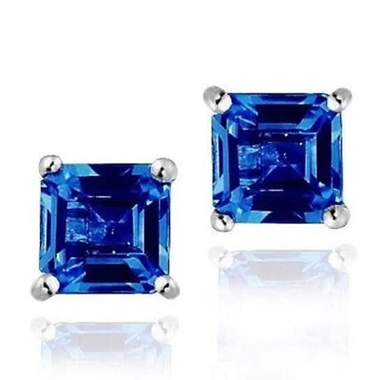 Sterling Silver 1.6 Created Sapphire Square Shape Stud Earring - A-1 Thread Vault
