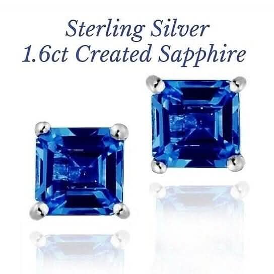 Sterling Silver 1.6 Created Sapphire Square Shape Stud Earring - A-1 Thread Vault