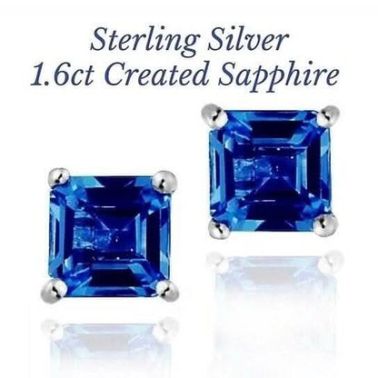 Sterling Silver 1.6 Created Sapphire Square Shape Stud Earring - A-1 Thread Vault