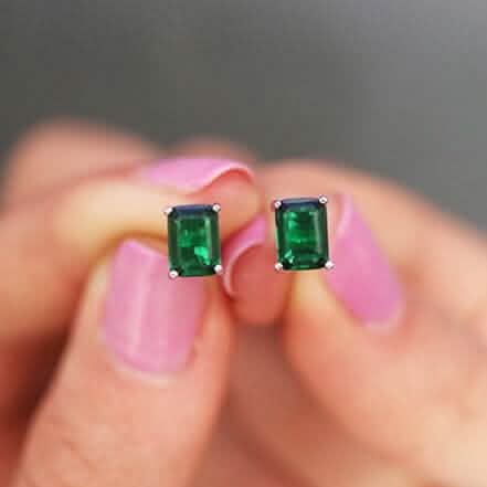 Sterling Silver 2.00 CTTW Emerald Cut Green Emerald Stud Earrings - A-1 Thread Vault