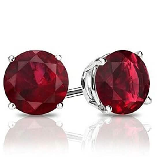 Sterling Silver 6mm Round Shaped Lab Ruby Gemstone Stud Earrings - A-1 Thread Vault