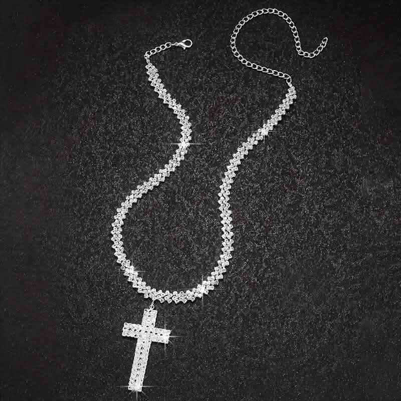 Sterling Silver 925 Luxury Cross Pendant Necklace with Multi-Layer Zircon and Sparkling Rhinestones - A-1 Thread Vault