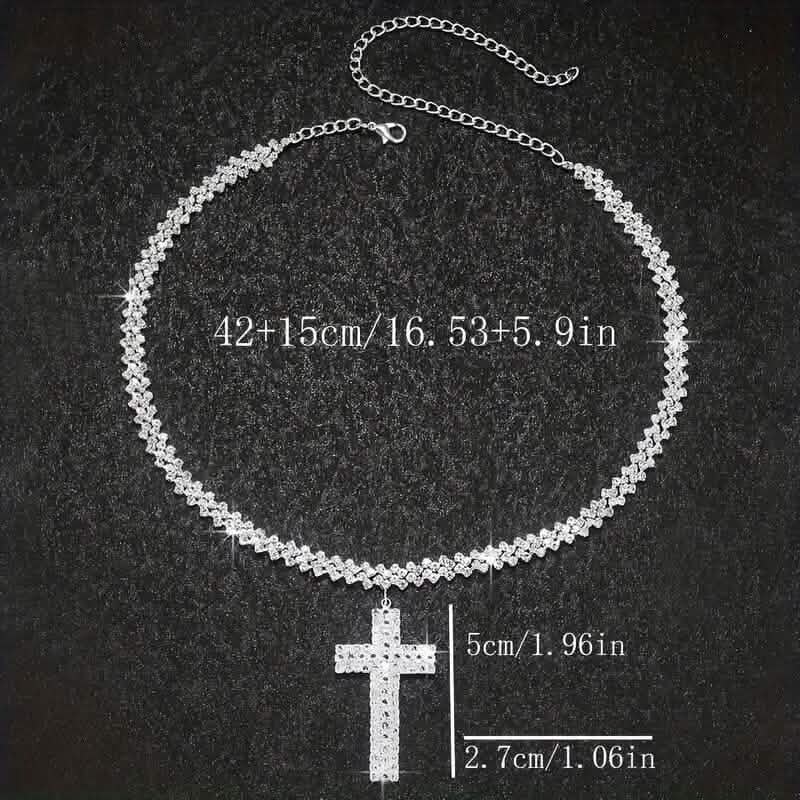 Sterling Silver 925 Luxury Cross Pendant Necklace with Multi-Layer Zircon and Sparkling Rhinestones - A-1 Thread Vault