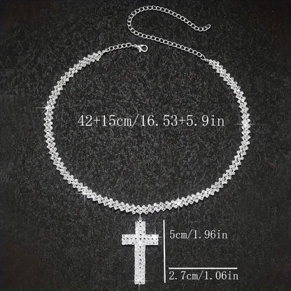 Sterling Silver 925 Luxury Cross Pendant Necklace with Multi-Layer Zircon and Sparkling Rhinestones - A-1 Thread Vault