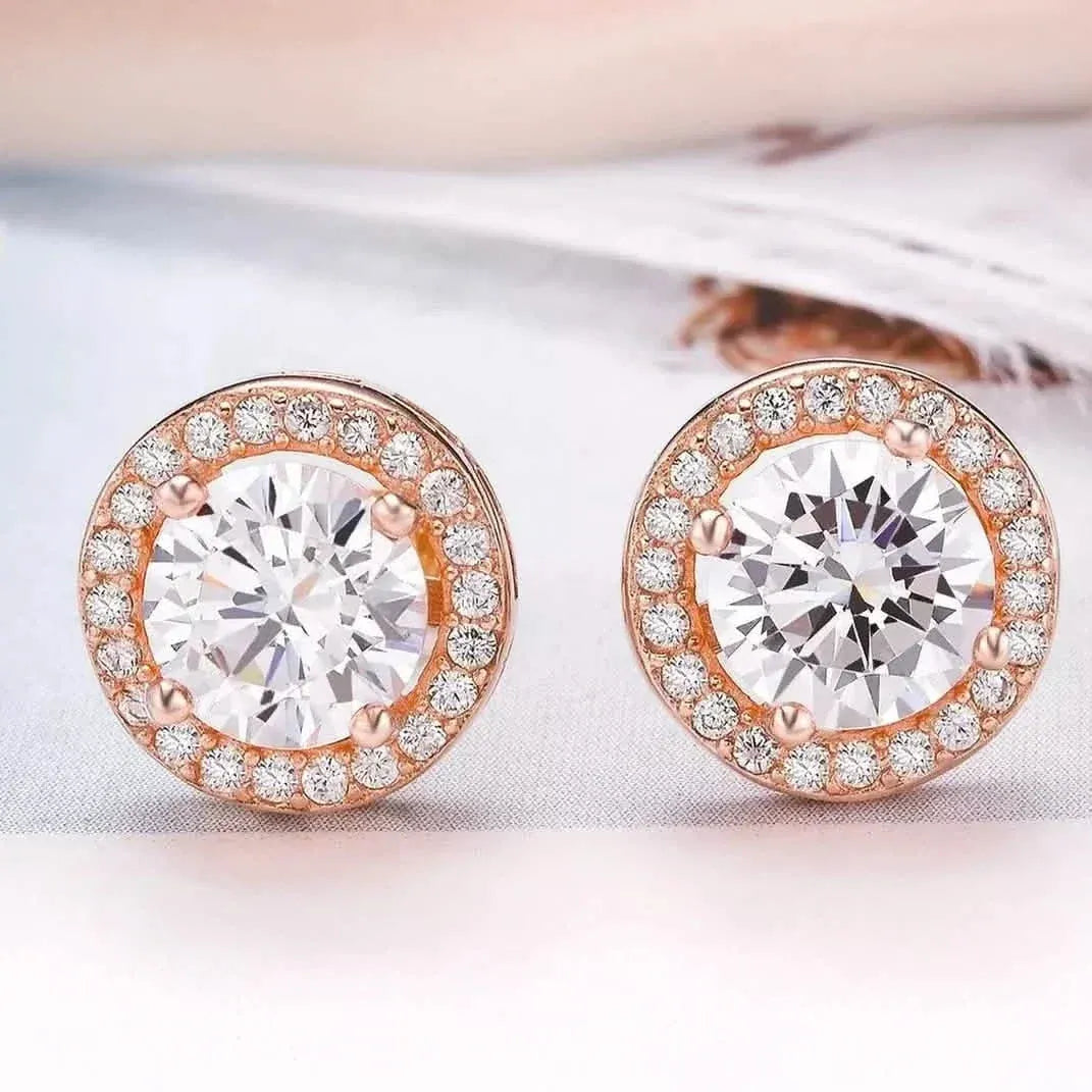 Sterling Silver Cubic Zirconia Classic Halo Stud Earrings - A-1 Thread Vault