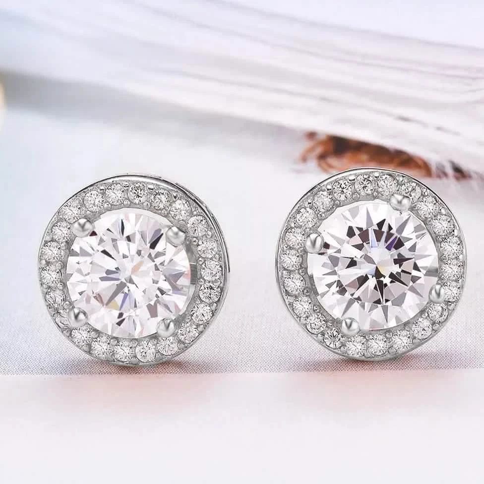 Sterling Silver Cubic Zirconia Classic Halo Stud Earrings - A-1 Thread Vault
