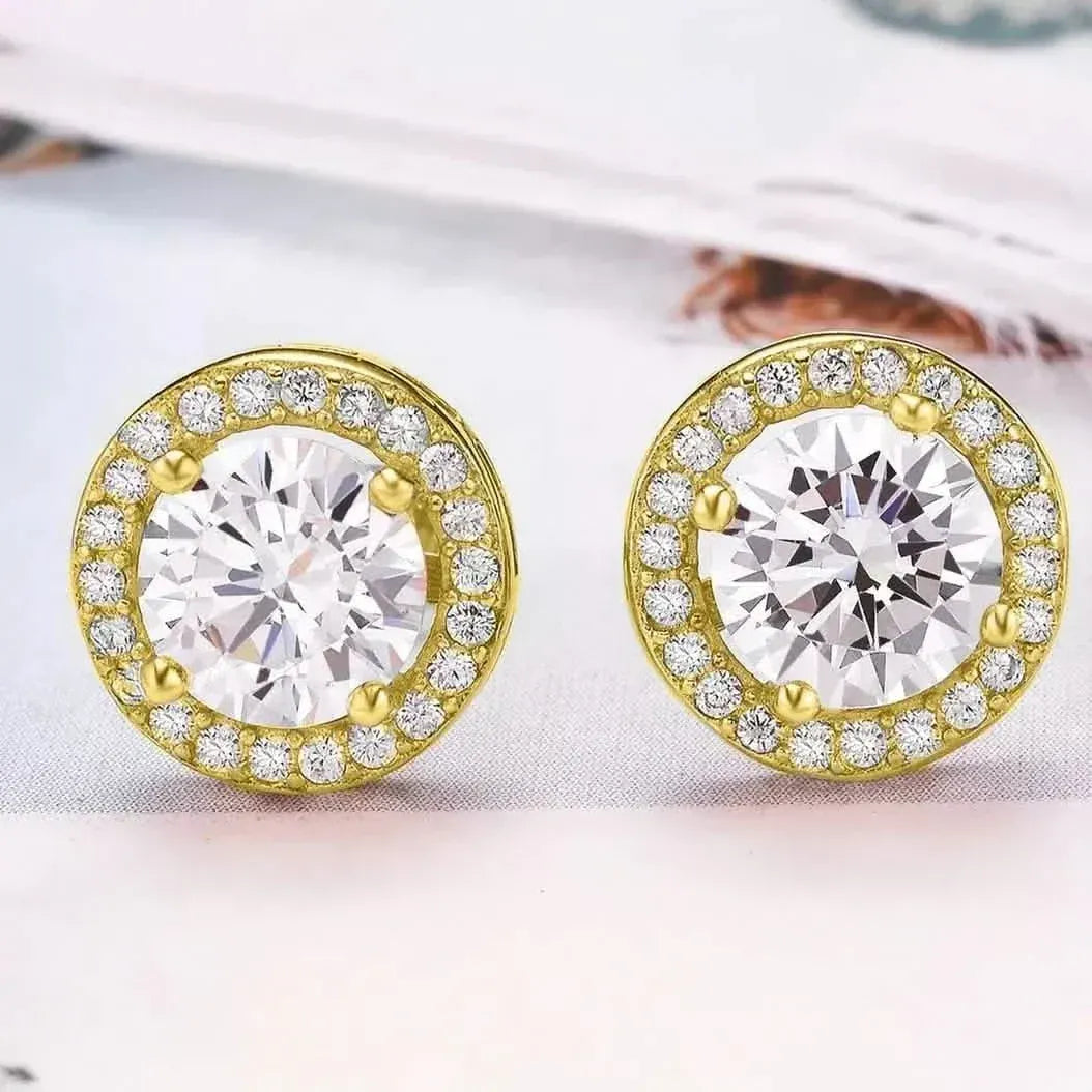 Sterling Silver Cubic Zirconia Classic Halo Stud Earrings - A-1 Thread Vault