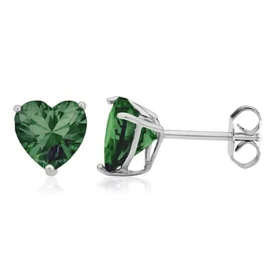 Sterling Silver Filled High Polish Finish Green Heart Shaped Stud Earrings 925 Sterling Silver 7mm - A-1 Thread Vault