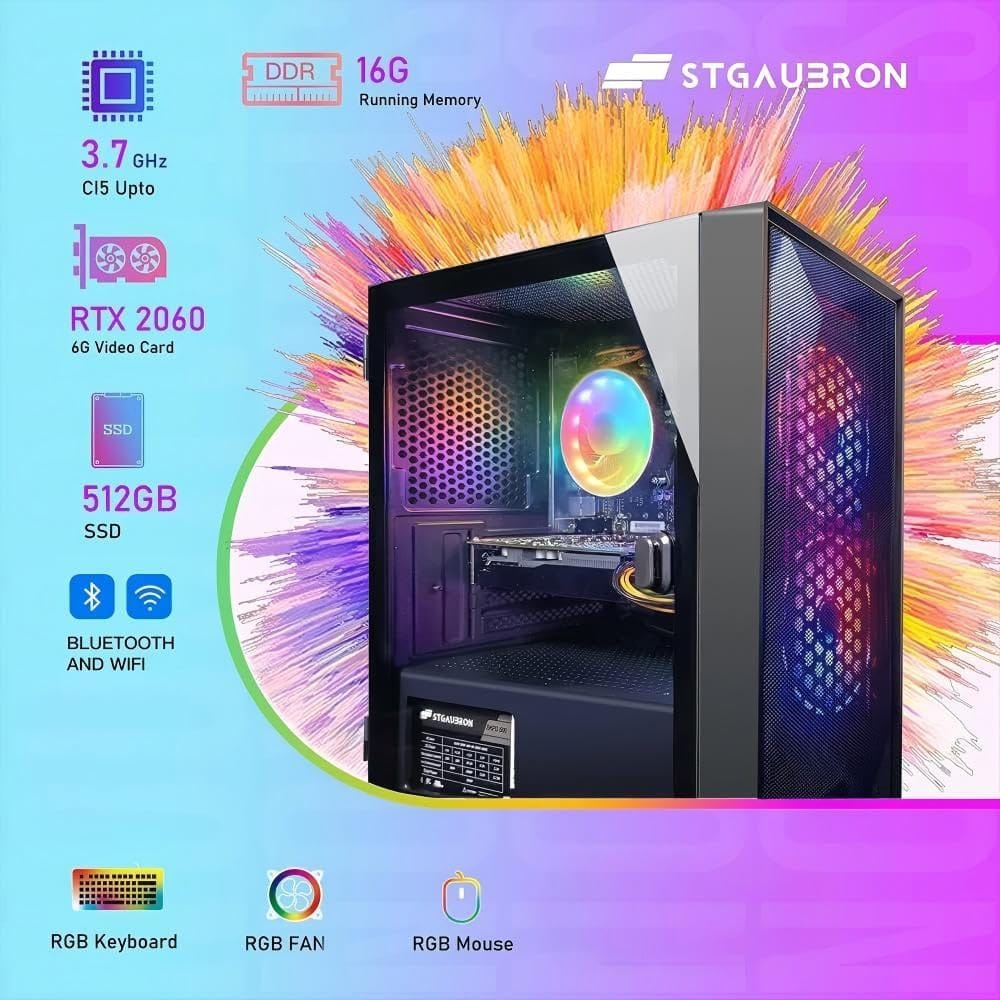 STGAubron Gaming PC Desktop,Core I5,RTX 2060 6G,16G RAM,512G SSD - A-1 Thread Vault