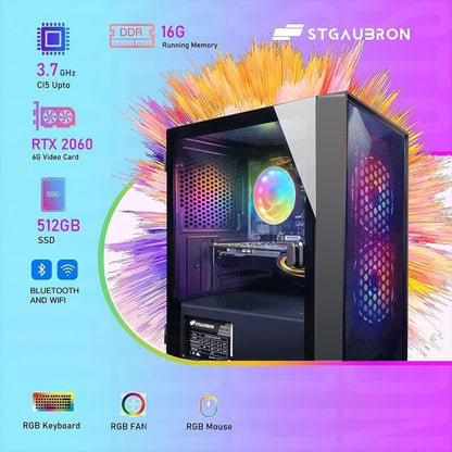 STGAubron Gaming PC Desktop,Core I5,RTX 2060 6G,16G RAM,512G SSD - A-1 Thread Vault
