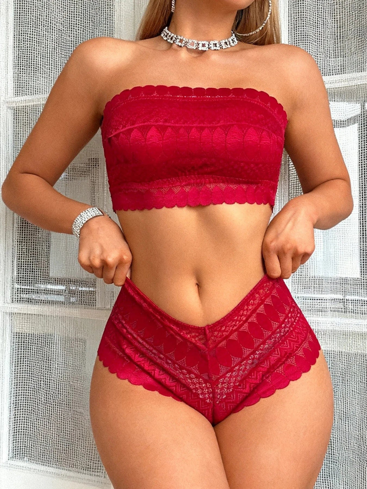 Strapless Bralette Set Lace Wireless Unpadded Bra and Panties Set for Women Comfortable Seamless Lingerie for Wedding S-XL - A-1 Thread Vault
