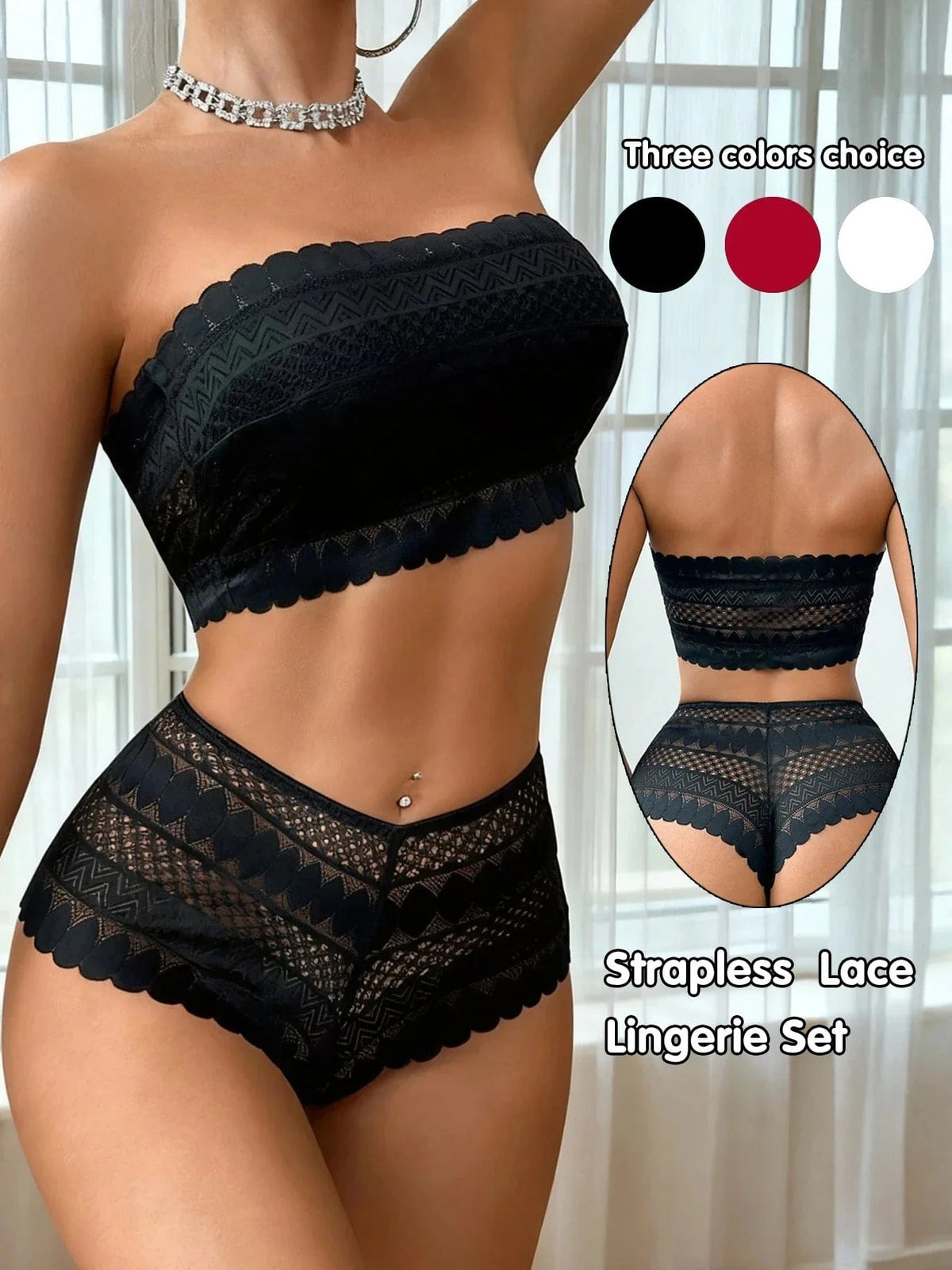 Strapless Bralette Set Lace Wireless Unpadded Bra and Panties Set for Women Comfortable Seamless Lingerie for Wedding S-XL - A-1 Thread Vault