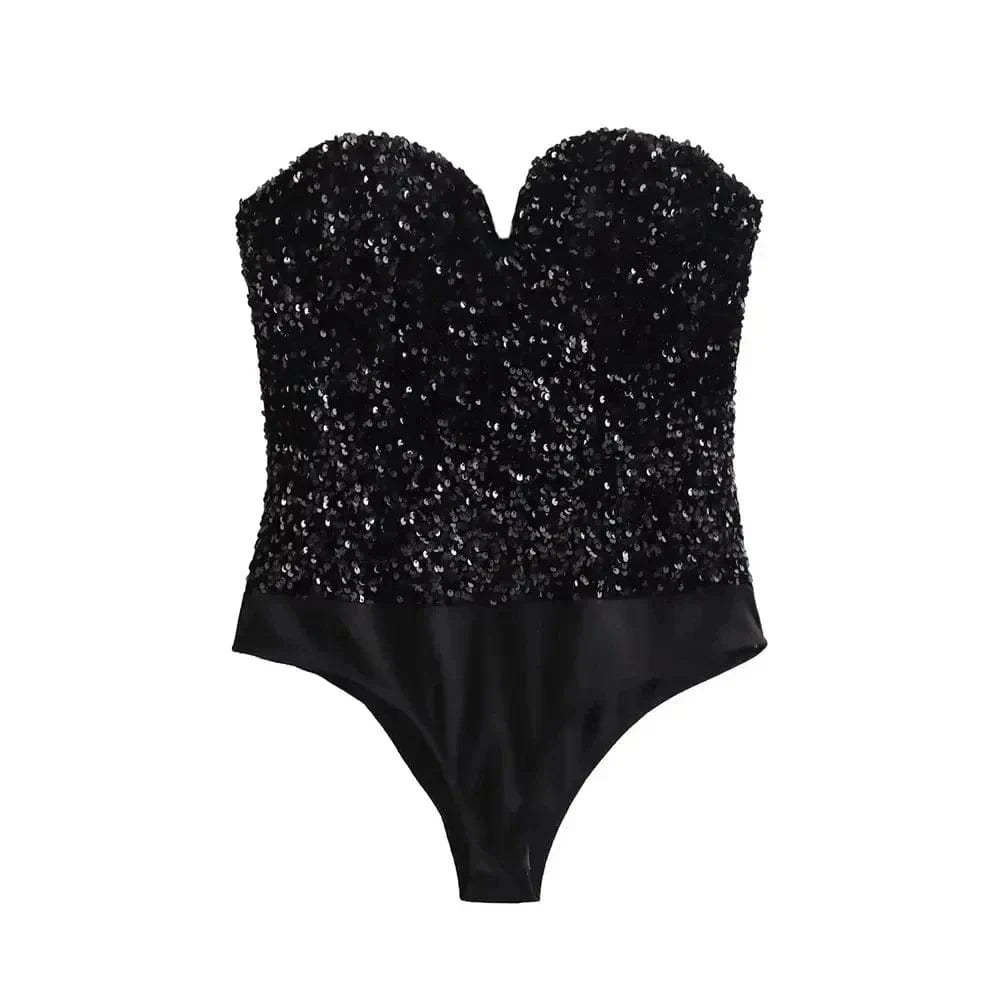 Strapless Sequin Bodysuits for Women, Backless Bodysuits, Sweetheart Neck, Female Playsuits, Sexy Fashion - A-1 Thread Vault