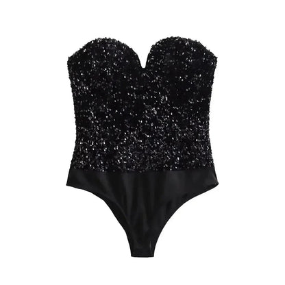 Strapless Sequin Bodysuits for Women, Backless Bodysuits, Sweetheart Neck, Female Playsuits, Sexy Fashion - A-1 Thread Vault