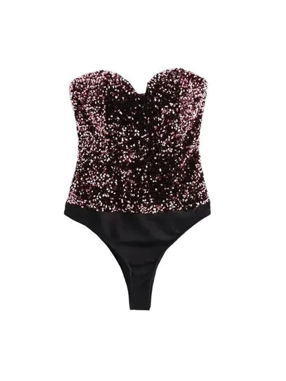 Strapless Sequin Bodysuits for Women, Backless Bodysuits, Sweetheart Neck, Female Playsuits, Sexy Fashion - A-1 Thread Vault