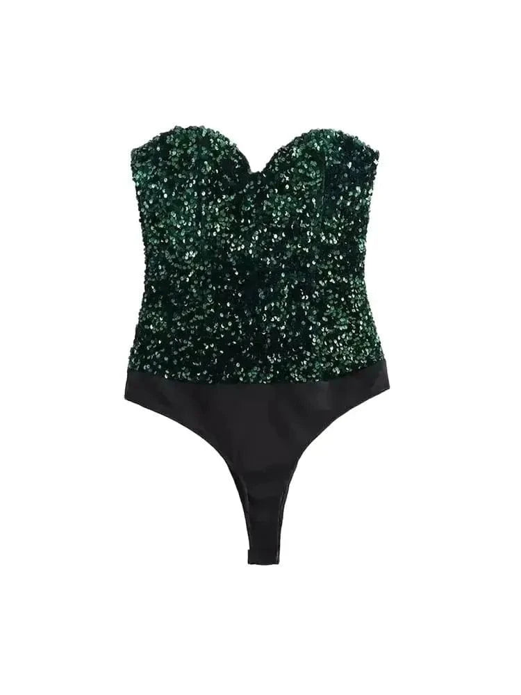 Strapless Sequin Bodysuits for Women, Backless Bodysuits, Sweetheart Neck, Female Playsuits, Sexy Fashion - A-1 Thread Vault