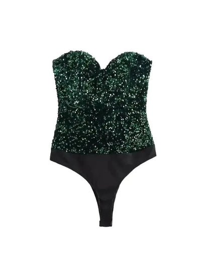 Strapless Sequin Bodysuits for Women, Backless Bodysuits, Sweetheart Neck, Female Playsuits, Sexy Fashion - A-1 Thread Vault