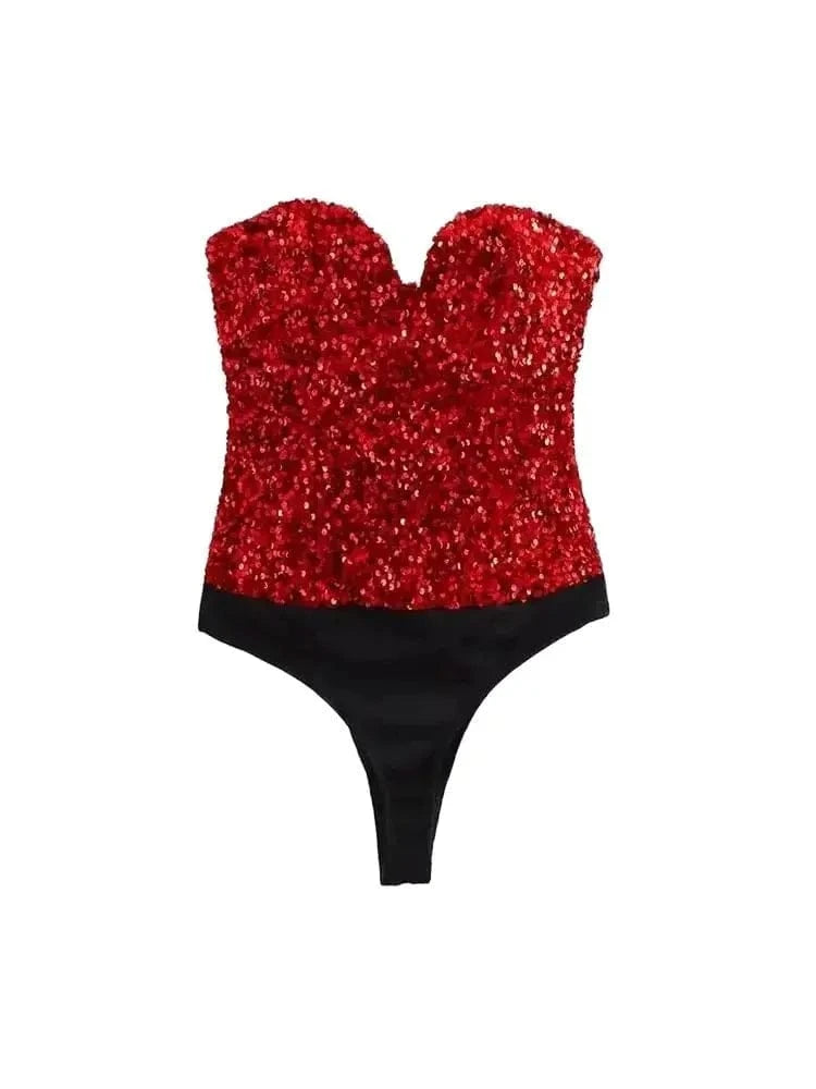 Strapless Sequin Bodysuits for Women, Backless Bodysuits, Sweetheart Neck, Female Playsuits, Sexy Fashion - A-1 Thread Vault