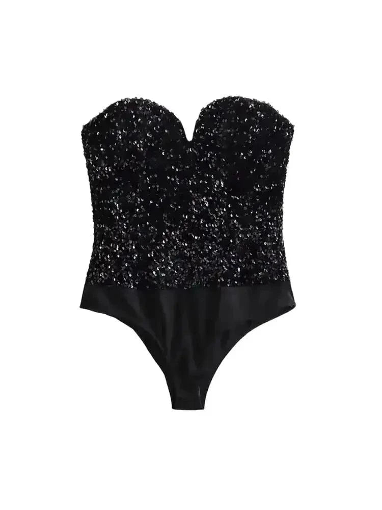 Strapless Sequin Bodysuits for Women, Backless Bodysuits, Sweetheart Neck, Female Playsuits, Sexy Fashion - A-1 Thread Vault