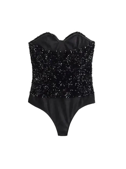 Strapless Sequin Bodysuits for Women, Backless Bodysuits, Sweetheart Neck, Female Playsuits, Sexy Fashion - A-1 Thread Vault