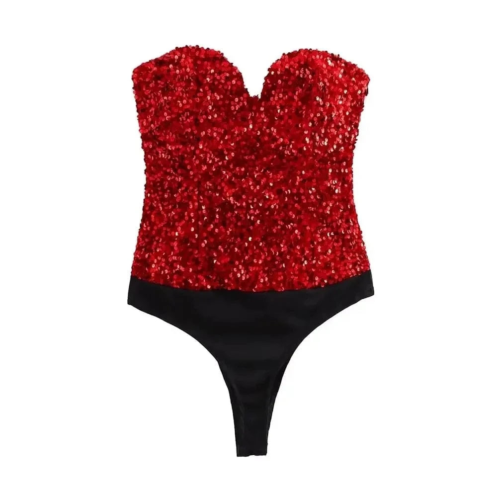 Strapless Sequin Bodysuits for Women, Backless Bodysuits, Sweetheart Neck, Female Playsuits, Sexy Fashion - A-1 Thread Vault