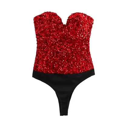 Strapless Sequin Bodysuits for Women, Backless Bodysuits, Sweetheart Neck, Female Playsuits, Sexy Fashion - A-1 Thread Vault