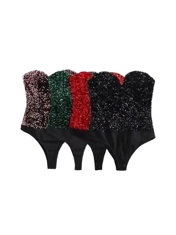 Strapless Sequin Bodysuits for Women, Backless Bodysuits, Sweetheart Neck, Female Playsuits, Sexy Fashion - A-1 Thread Vault