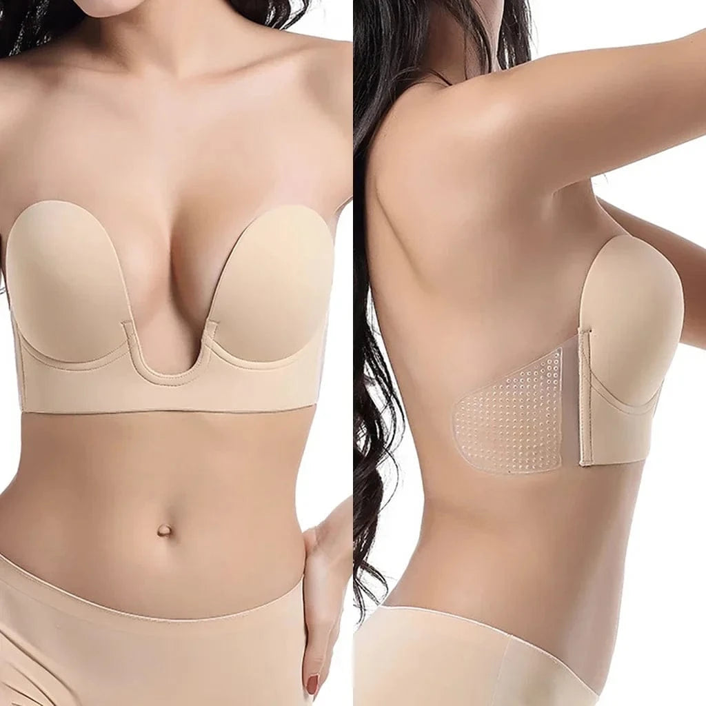 Strapless U Shaped Invisible Adhesive Plunge Silicone Bra Reusable Strapless Backless Breast Lifting Push Up Dress Underwear - A-1 Thread Vault
