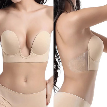 Strapless U Shaped Invisible Adhesive Plunge Silicone Bra Reusable Strapless Backless Breast Lifting Push Up Dress Underwear - A-1 Thread Vault