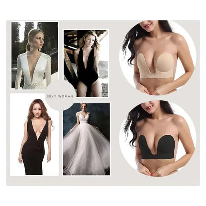 Strapless U Shaped Invisible Adhesive Plunge Silicone Bra Reusable Strapless Backless Breast Lifting Push Up Dress Underwear - A-1 Thread Vault